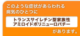 このような症状があらわれる病気のひとつにトランスサイレチン型家族性アミロイドポリニューロパチーがあります。